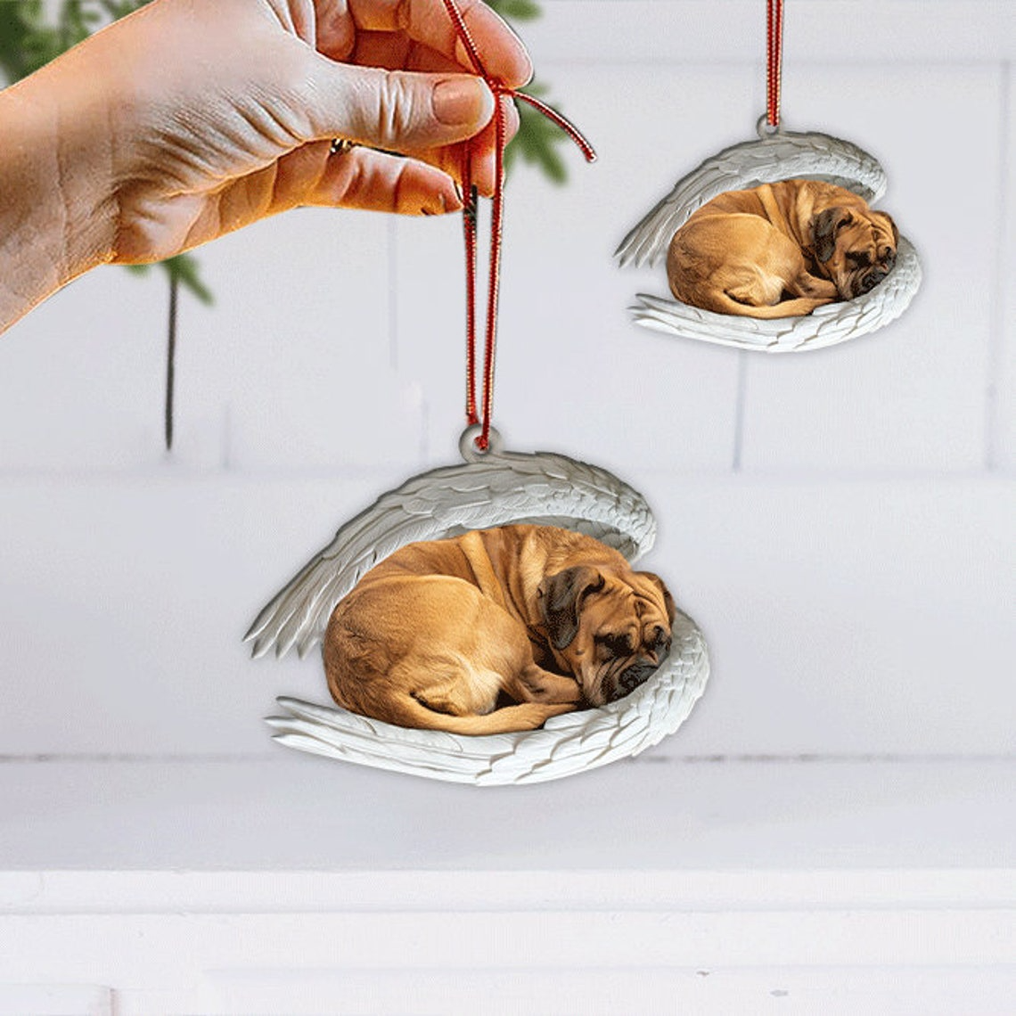 Boerboel Dog Angel Wings Car Hanging Ornament, Christmas Boerboel Dog Sleeping Angel Ornament