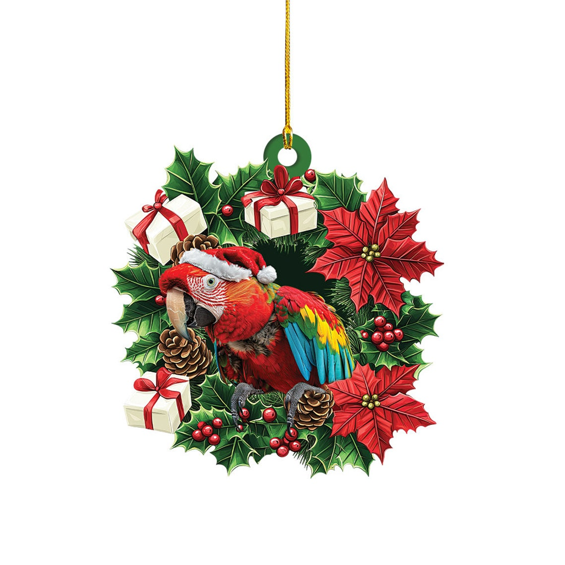 Cute Macaw Christmas Wreath Ornament, Macaw Christmas Tree Hanging Decor Ornament