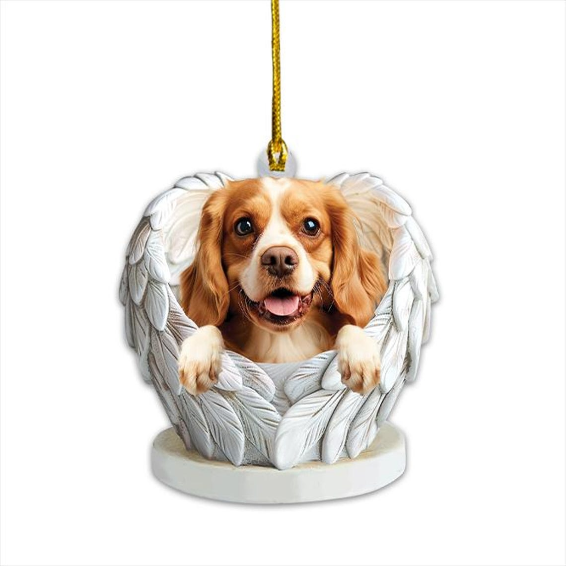 Cavalier King Charles Spaniel Dog Angel Wings Ornament, Cavalier King Dog Flat Christmas Ornament