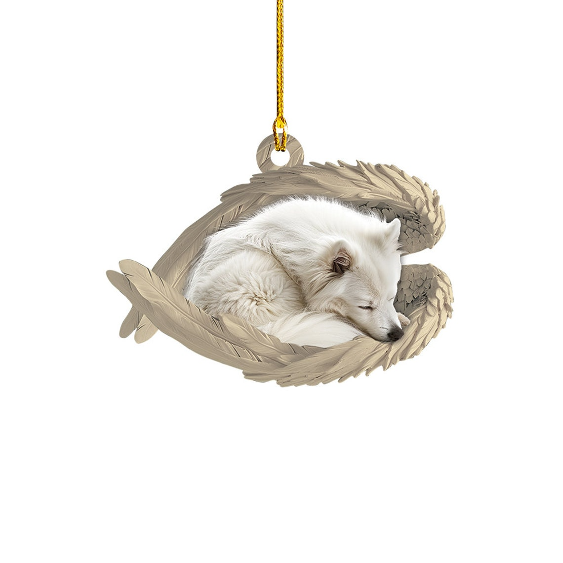 American Eskimo Dog Sleeping Angel Wings Ornament, Cute Eskimo Dog Hanging Christmas Gift