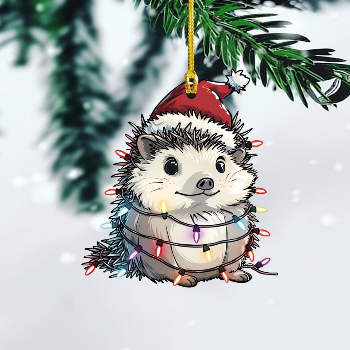 Hedgehog Holiday Christmas  Light Ornament, Baby Animal Loved Hedgehog Ornament Decor Gift