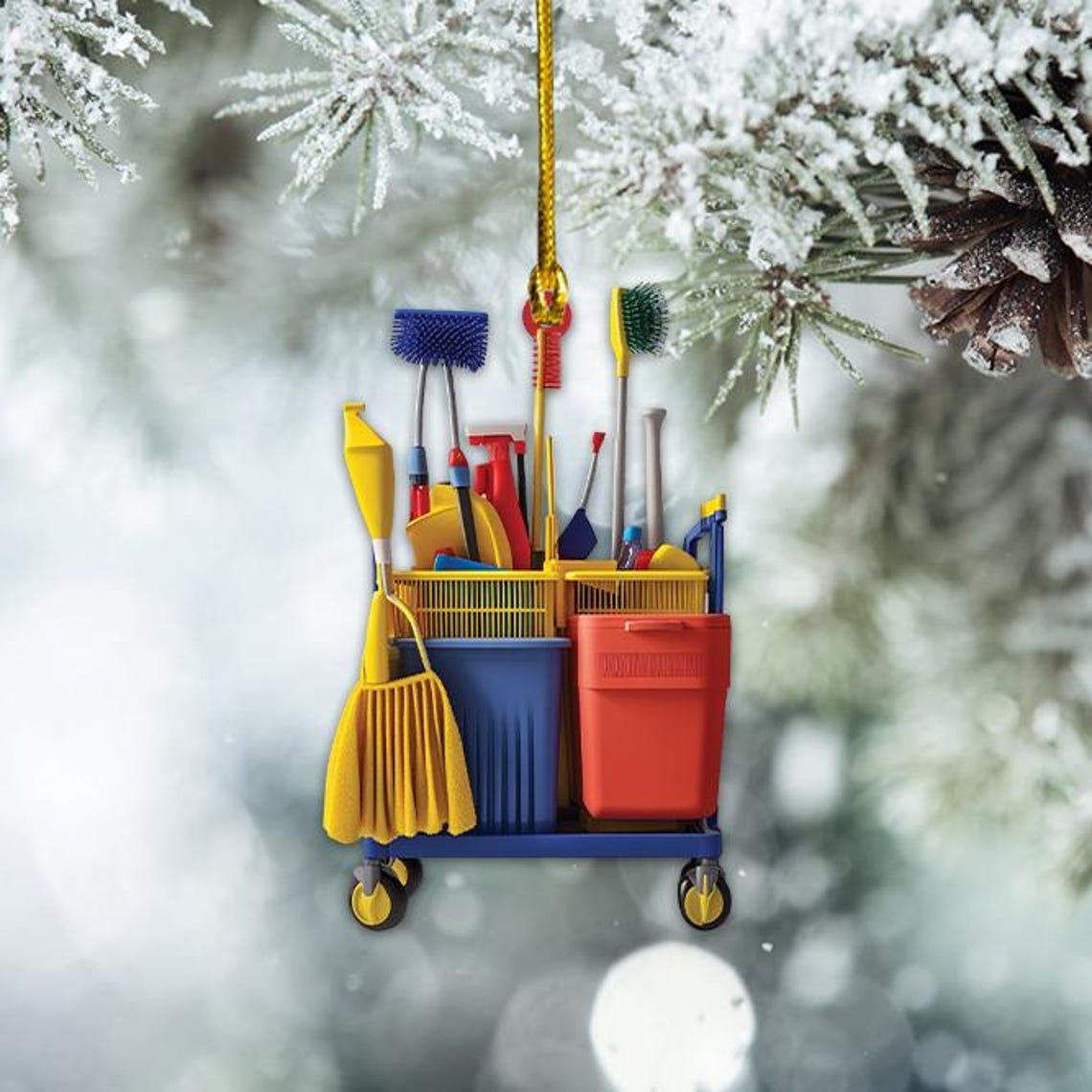 Christmas Cleaning Services Ornament Decor, Janitor Cleaning Tools Christmas Ornament Gift