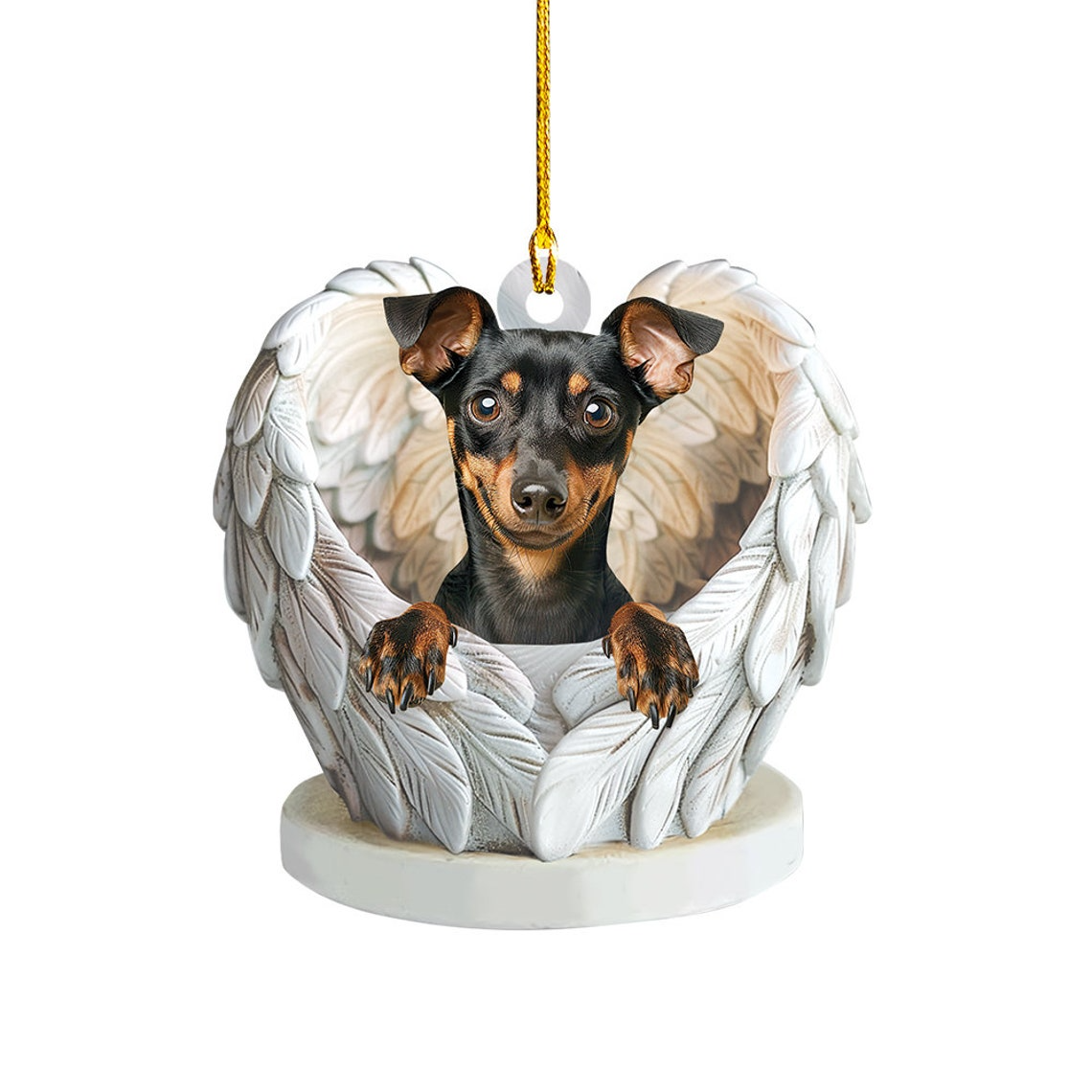 Miniature Pinscher Dog Angel Wings Ornament, Cute Dog Christmas Ornament Decor Holiday Gift