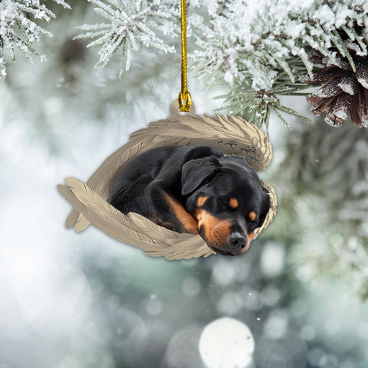 Rottweiler Dog Sleeping Angel Wings Ornament, Lovely Dog Christmas Ornament Decor Gift