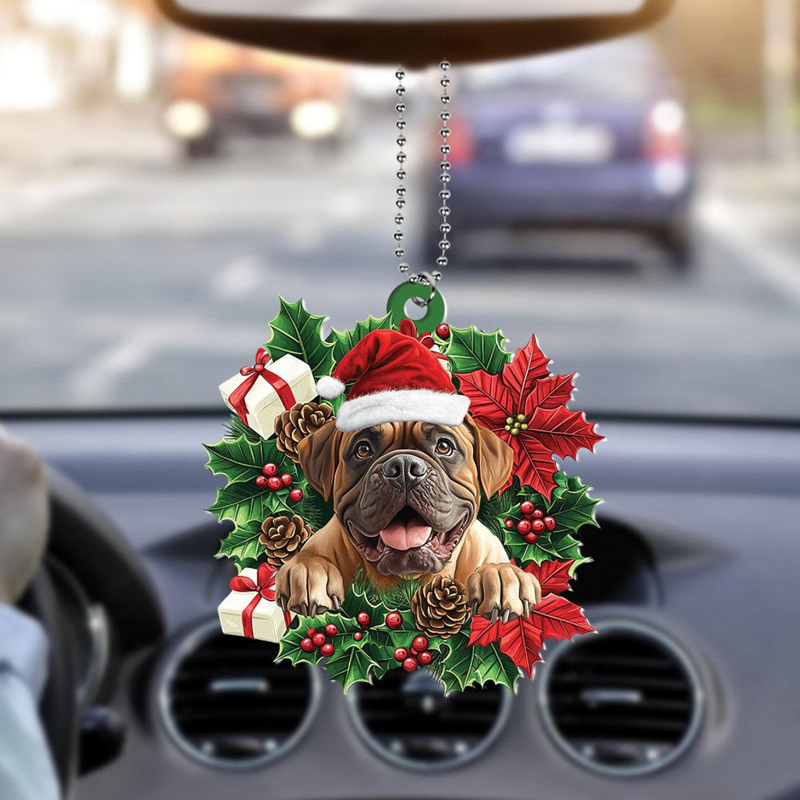 Mastiff Dog Hnaging Christmas Wreath Ornament, Cute Mastiff Dog Christmas Tree Decor Ornament