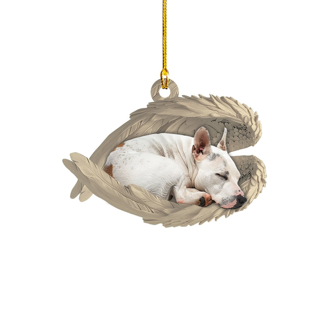 Bull Terrier Dog Sleeping Angel Wings Ornament Gift, Christmas Bull Terrier Dog Car Ornament