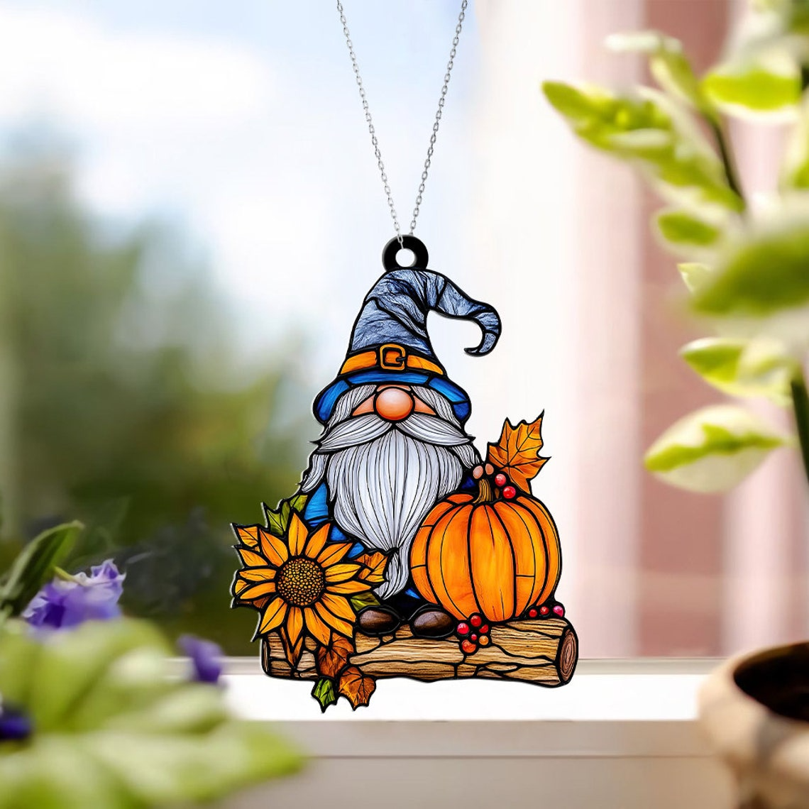 Gnome Suncatcher, Gnome Autumn Thanksgiving Suncatcher Decor