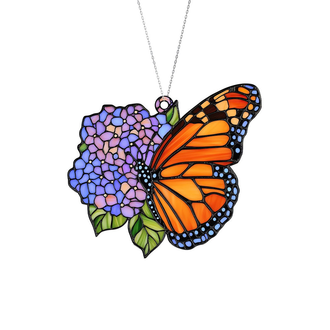 Hydrangea Butterfly Hanging Suncatcher, Monarch Butterfly Flower Acrylic Window Hanging Decor