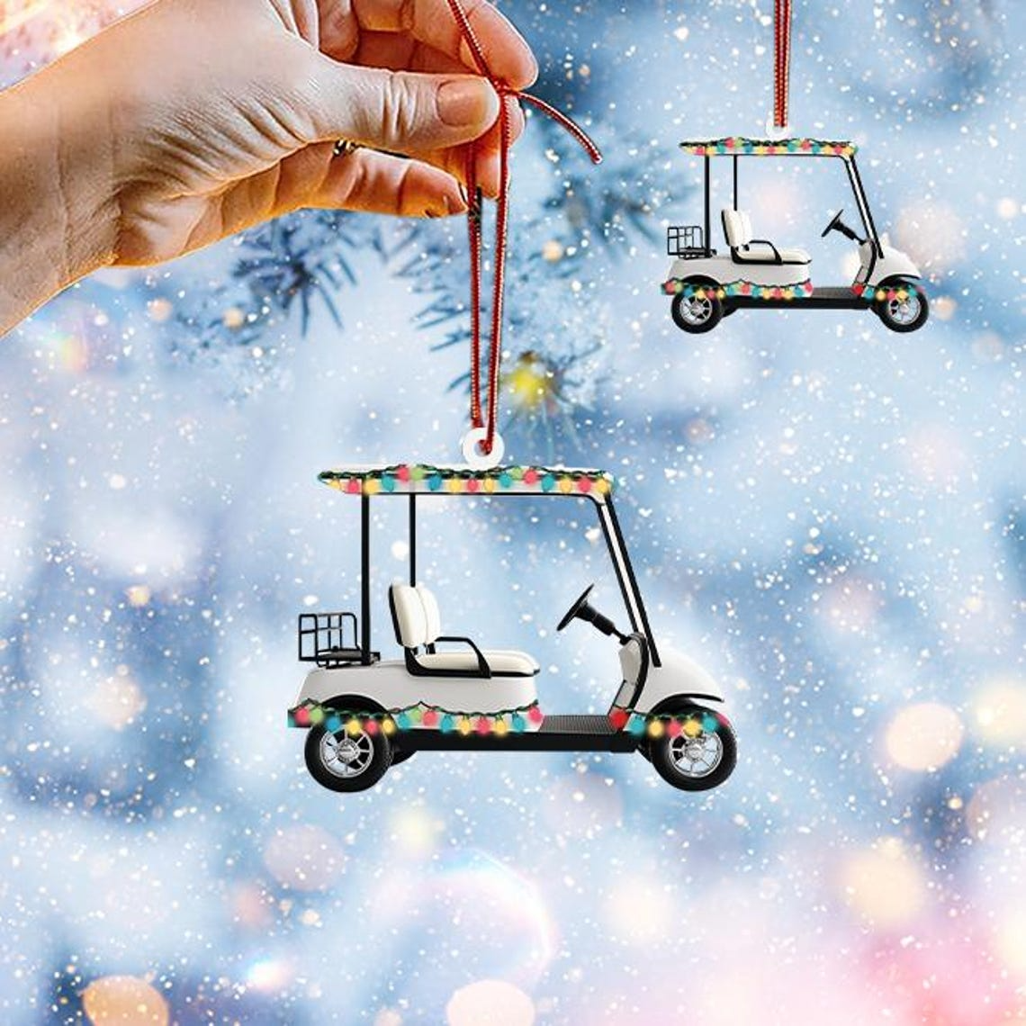 Unique Golf Cart Christmas Light Ornament Decor, Golfing Christmas Tree Ornament Holiday Gift