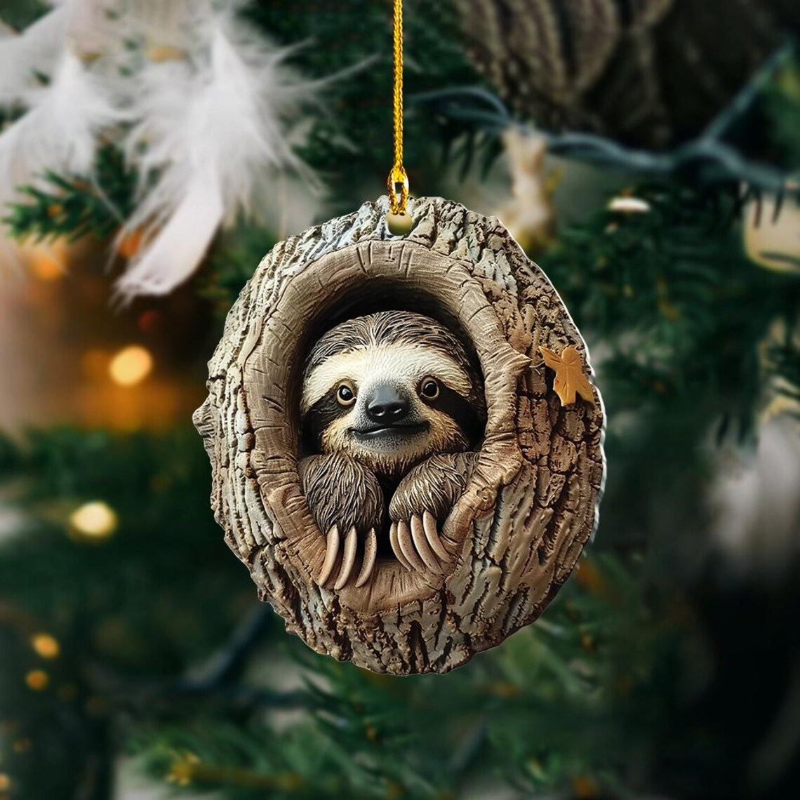 Sloth in a Hollow Tree Christmas Ornament, Sloth Christmas Ornament Decor Home