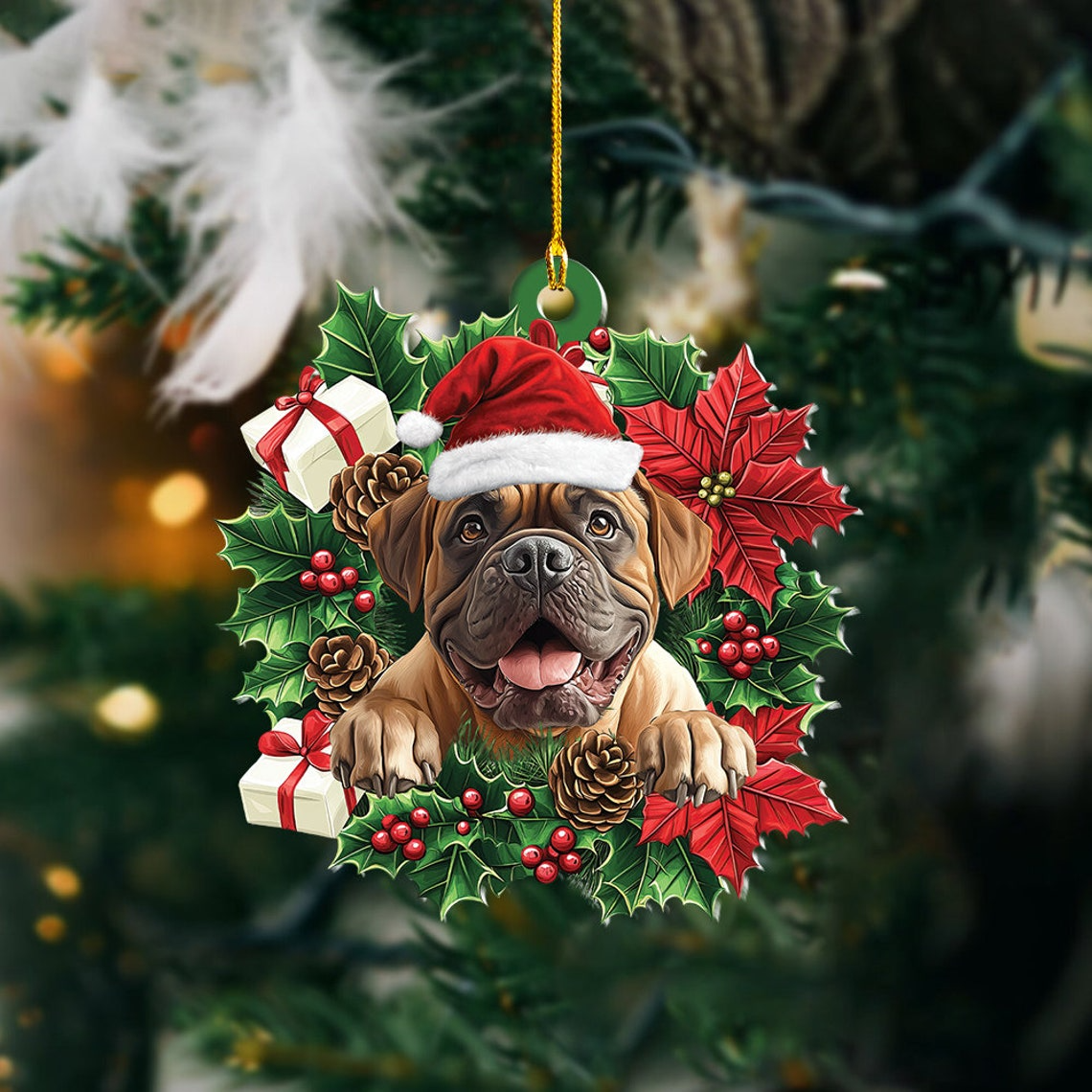 Mastiff Dog Hnaging Christmas Wreath Ornament, Cute Mastiff Dog Christmas Tree Decor Ornament