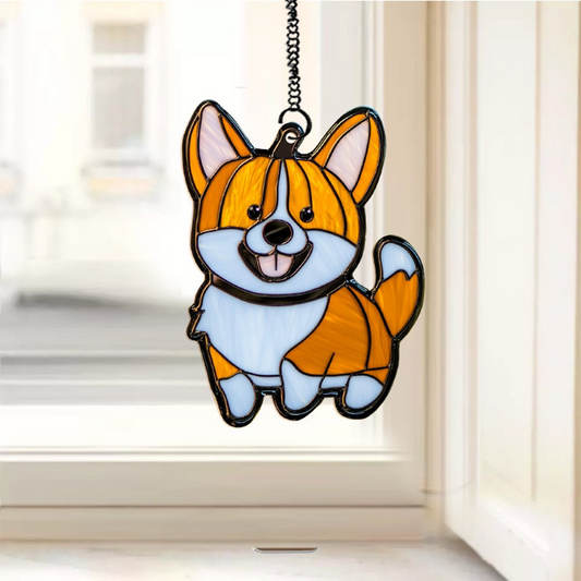 Cute Corgi Dog Suncatcher, Cute Corgi Dog Hanging Decor Ornament