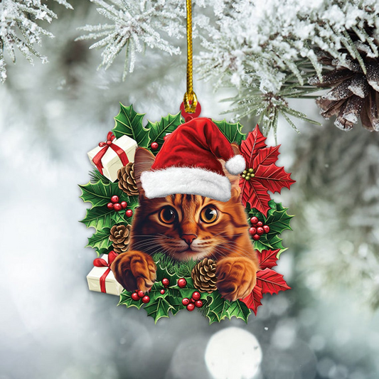 Somali Cat Hanging Christmas Wreath Ornament Decor, Somali Cat Christmas Ornament Holiday Gift