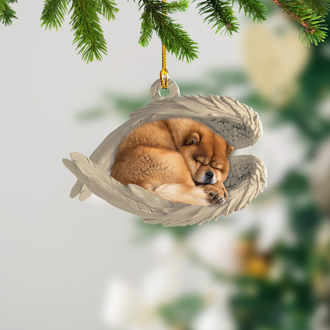 Chow Chow Dog Sleeping Angel Wings Ornament, Cute Dog Hanging Christmas Ornament Decor