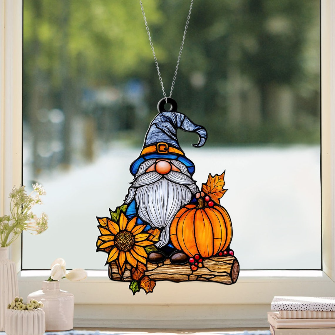 Gnome Suncatcher, Gnome Autumn Thanksgiving Suncatcher Decor