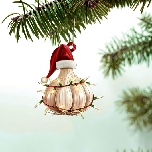 Cute Garlic Christmas Light Ornament, Ornament Christmas Garlic Flat Hanging Decor Gift