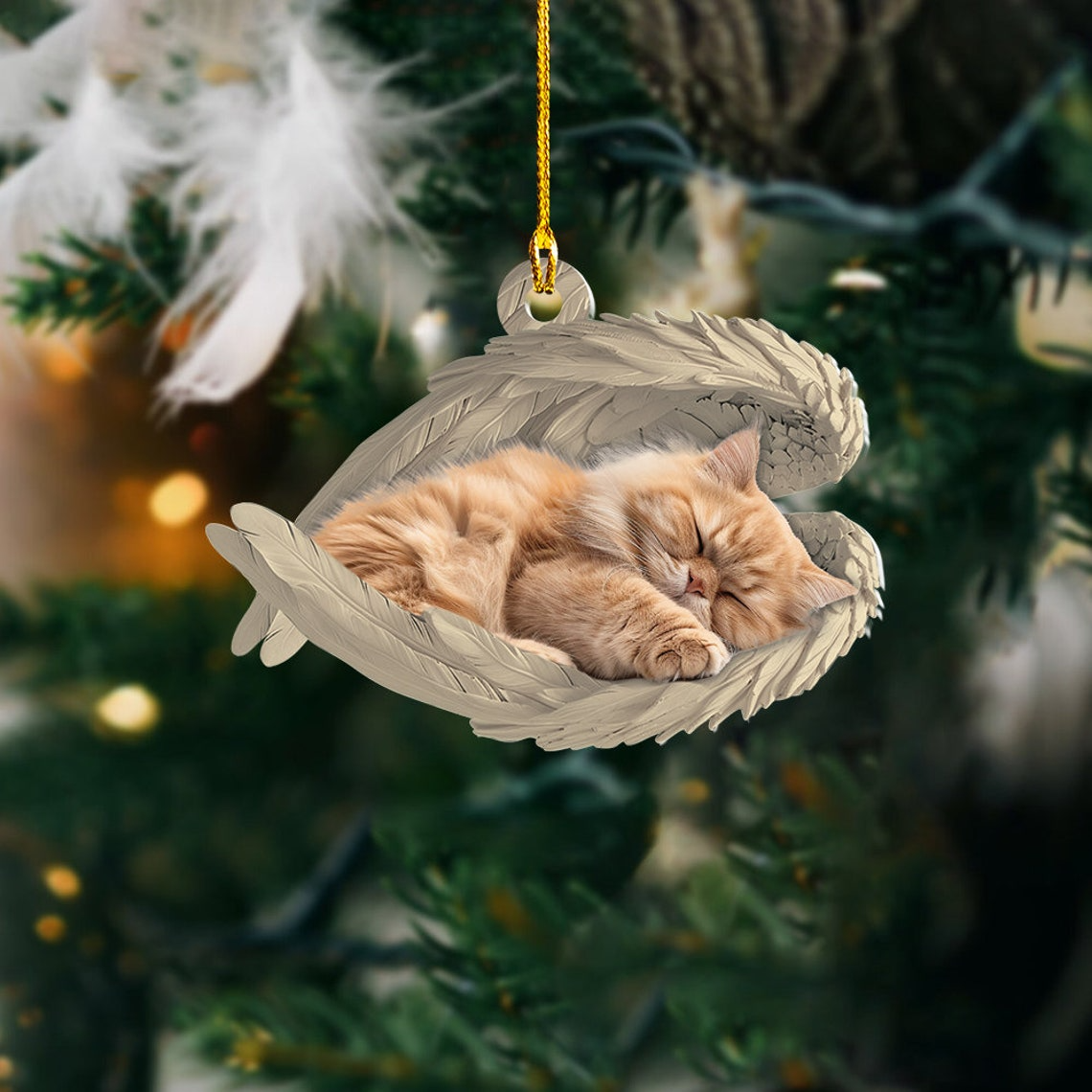 Persian Cat Sleeping Angel Hanging Ornament, Persian Cat Angel Wings Ornament Christmas Decor