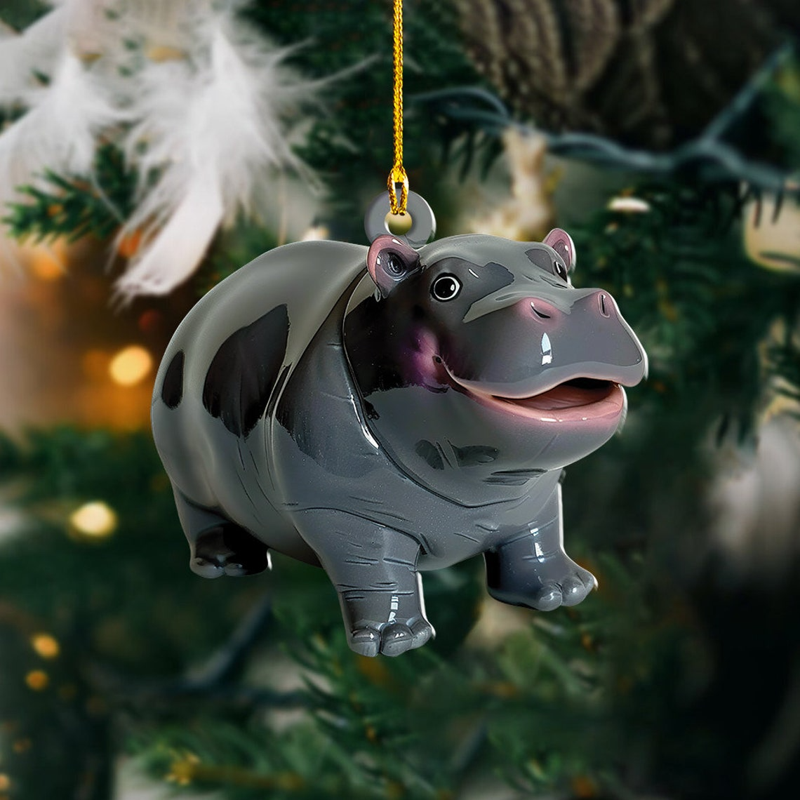 Unique Baby Hippo Christmas Ornament Gift, Hippo Car Hanging Christmas Ornament Decor