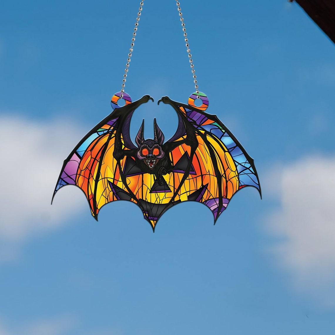 Bat Pumpkin Halloween Hanging Suncatcher Ornament, Halloween Bat Pumpkin Ornament Gift