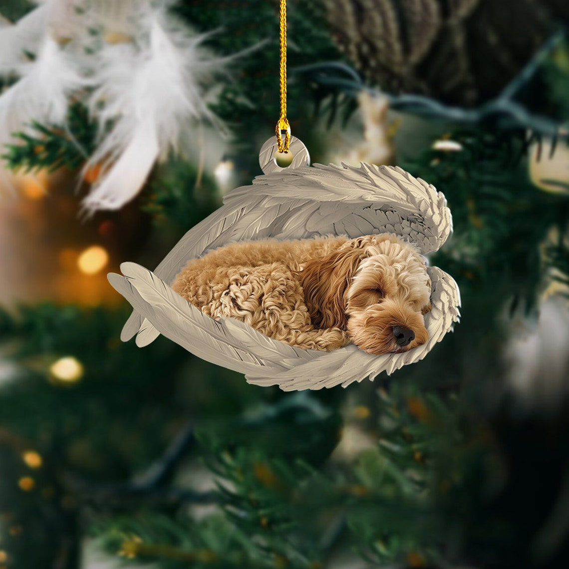 Cute Cockapoo Dog Sleeping Christmas Ornament, Cockapoo Dog Hanging Christmas Ornament Gift