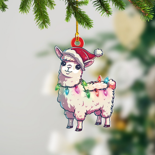 Llama Hanging Christmas Lights Ornament, Llama Flat Car Christmas Ornament Decor Gift