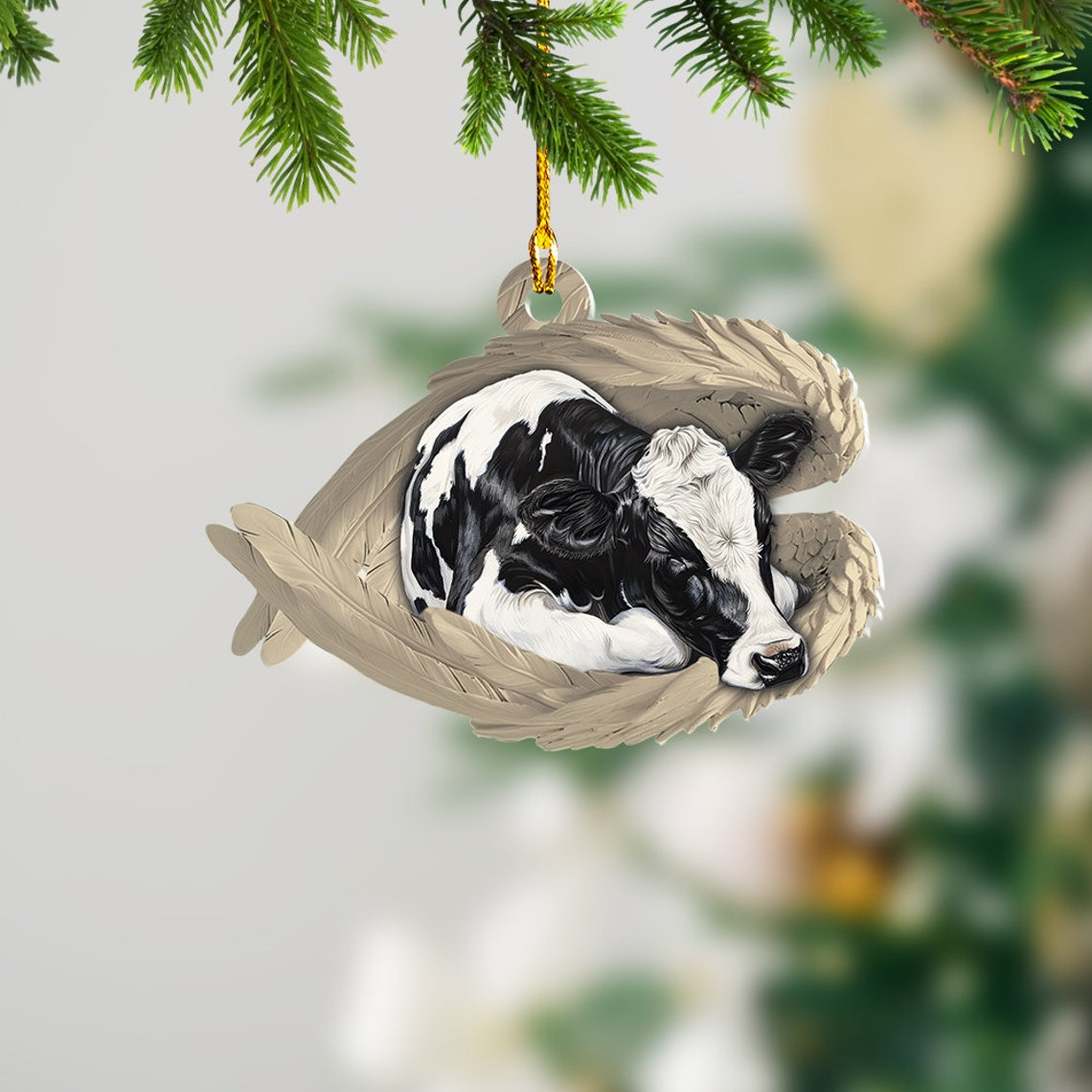 Cow Sleeping Angel Christmas Ornament Gift, Cow Angel Wings Ornament Christmas Decor