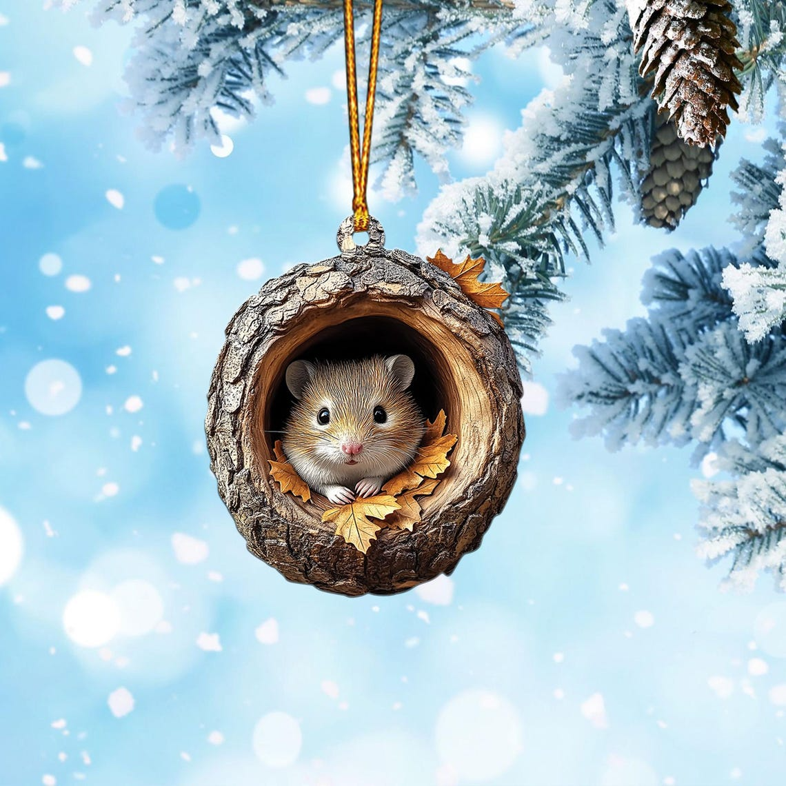 Hamster Hanging Christmas Tree Ornament, Hamster and Leaves Autumn Ornament Decor Gift