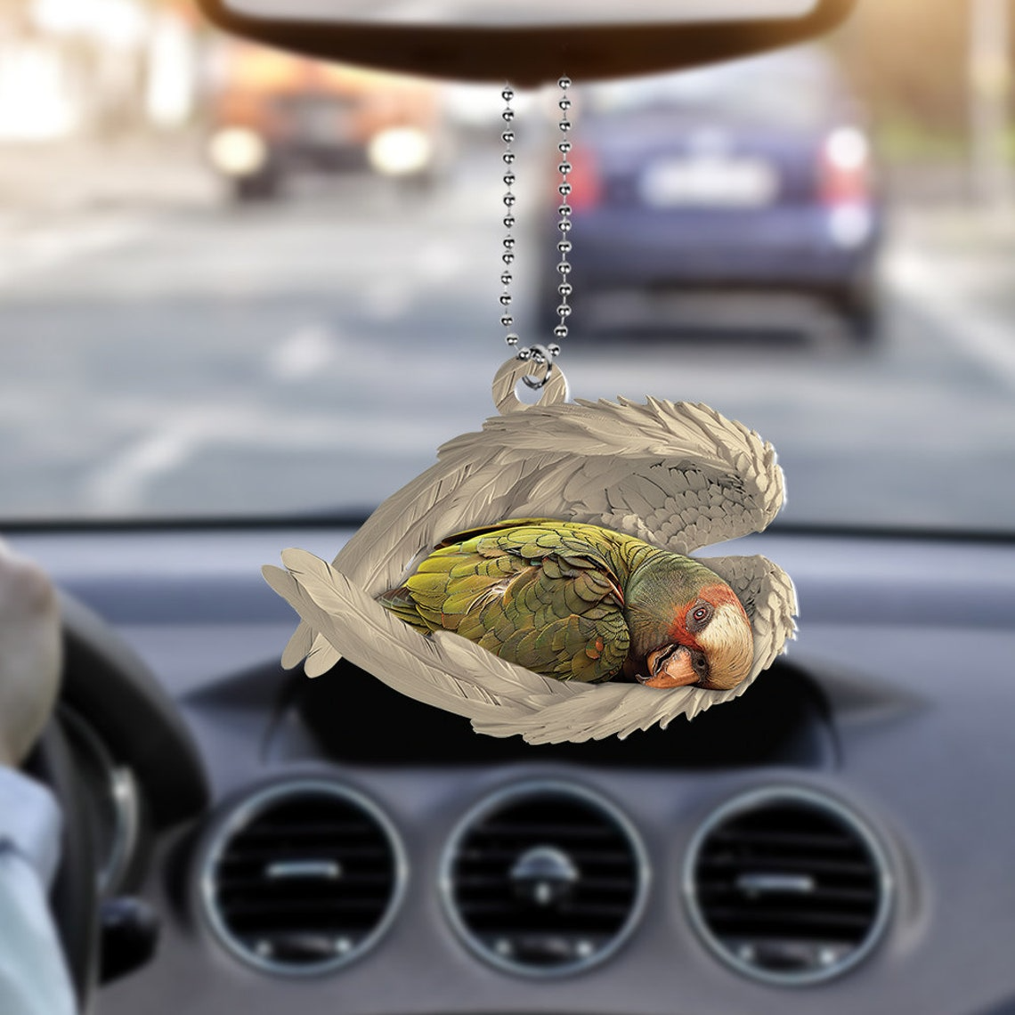 Green Cheek Conure Sleeping Christmas Ornament, Cute Bird Angel Wings Ornament Decor Gift