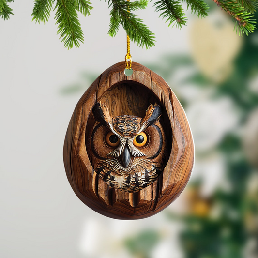 Ornament Owl Hanging Flat Christmas Tree, Owl Rearview Mirror Car Christmas Ornament Gift