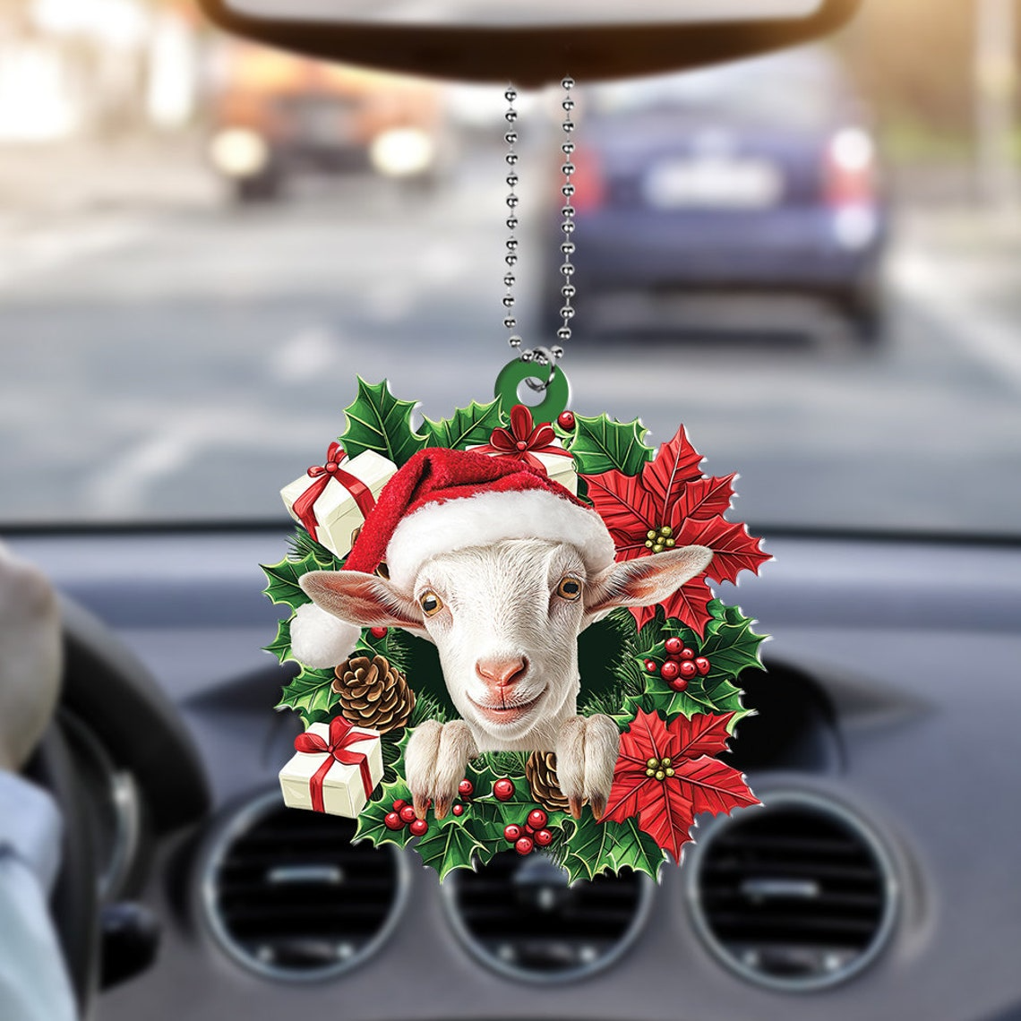 Cute White Goat Christmas Wreath Ornament, Ornament Goat Christmas Tree Lovers Holiday Gift