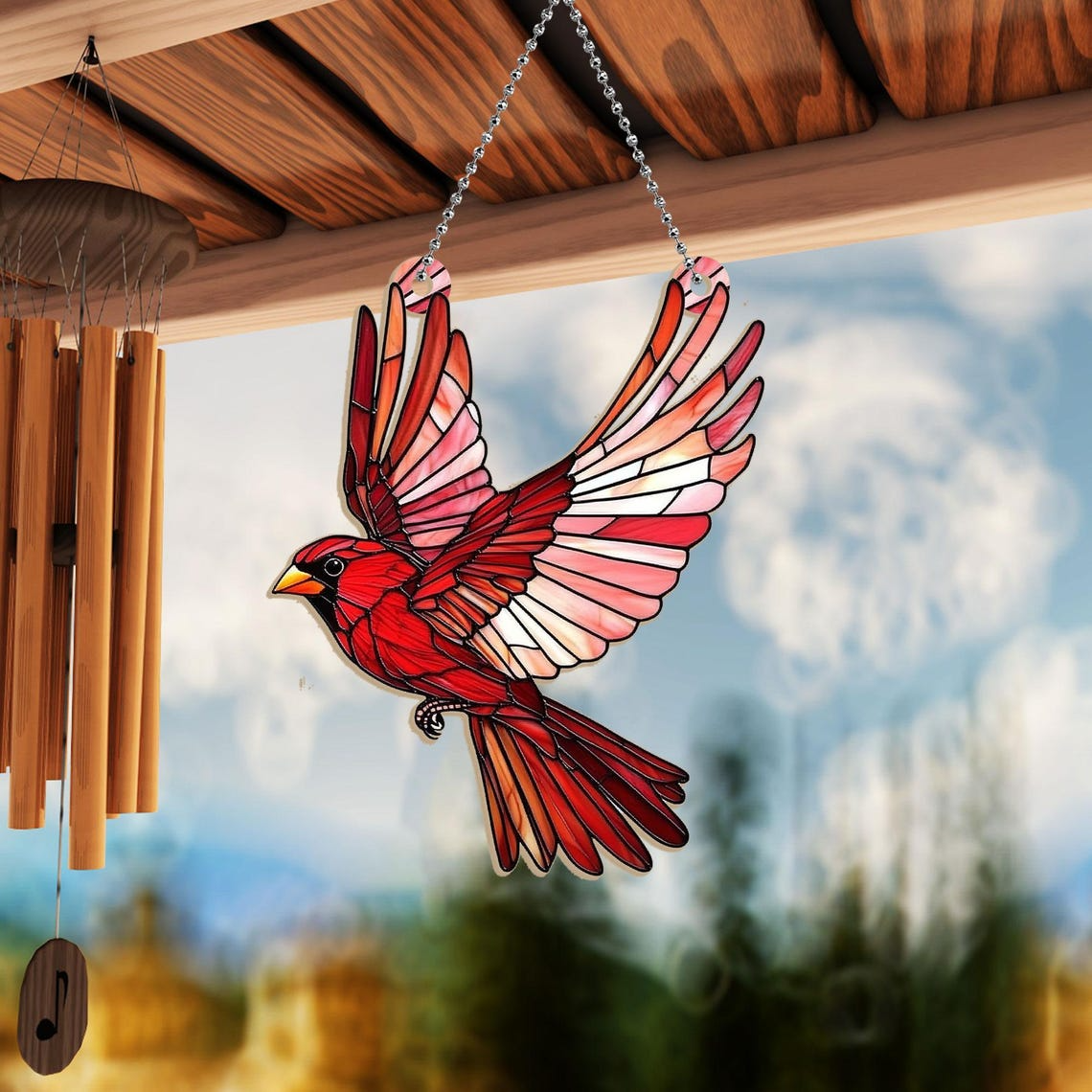 Red Cardinal Flying Suncatcher Ornament, Cardinal Window Ornament Suncatcher Home Decor