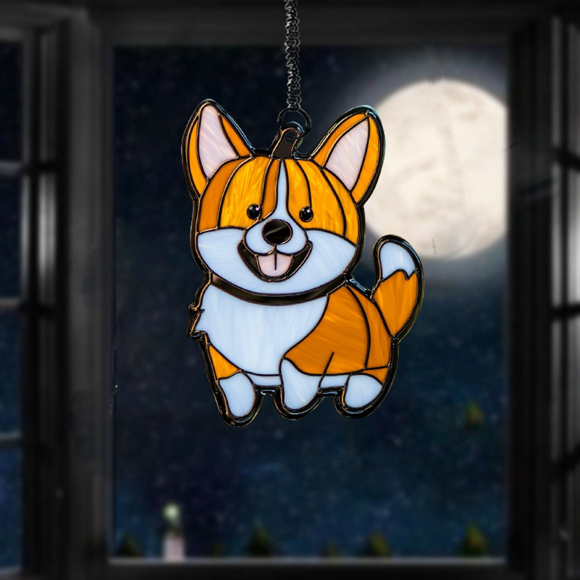 Cute Corgi Dog Suncatcher, Cute Corgi Dog Hanging Decor Ornament