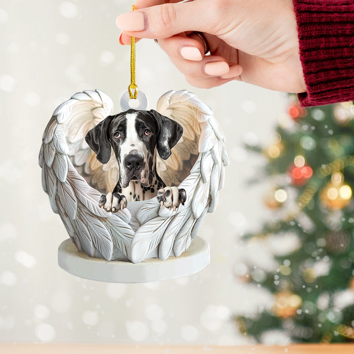 Great Dane Dog Angel Wings Christmas Ornament, Great Dane Dog Christmas Ornament Decor Gift