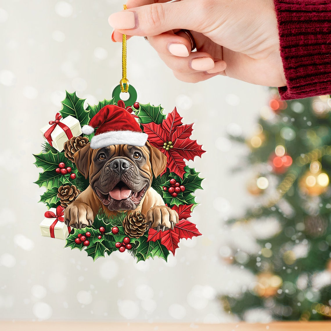 Mastiff Dog Hnaging Christmas Wreath Ornament, Cute Mastiff Dog Christmas Tree Decor Ornament