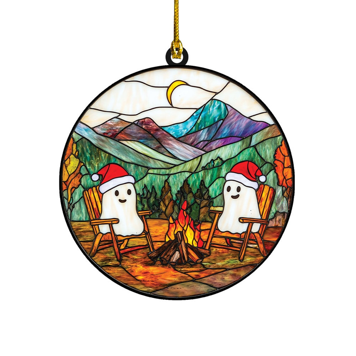 Ghosts Camping Halloween Suncatcher, Ghosts Camping Window Hanging Decor