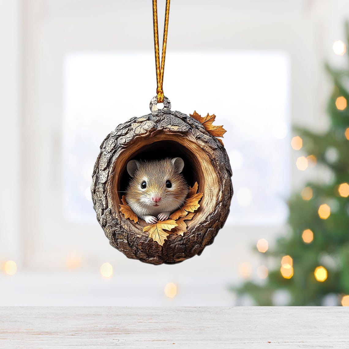 Hamster Hanging Christmas Tree Ornament, Hamster and Leaves Autumn Ornament Decor Gift