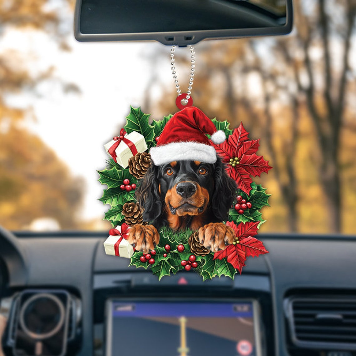 Gordon Setter Dog Christmas Wreath Ornament, Gordon Setter Dog Christmas Ornament