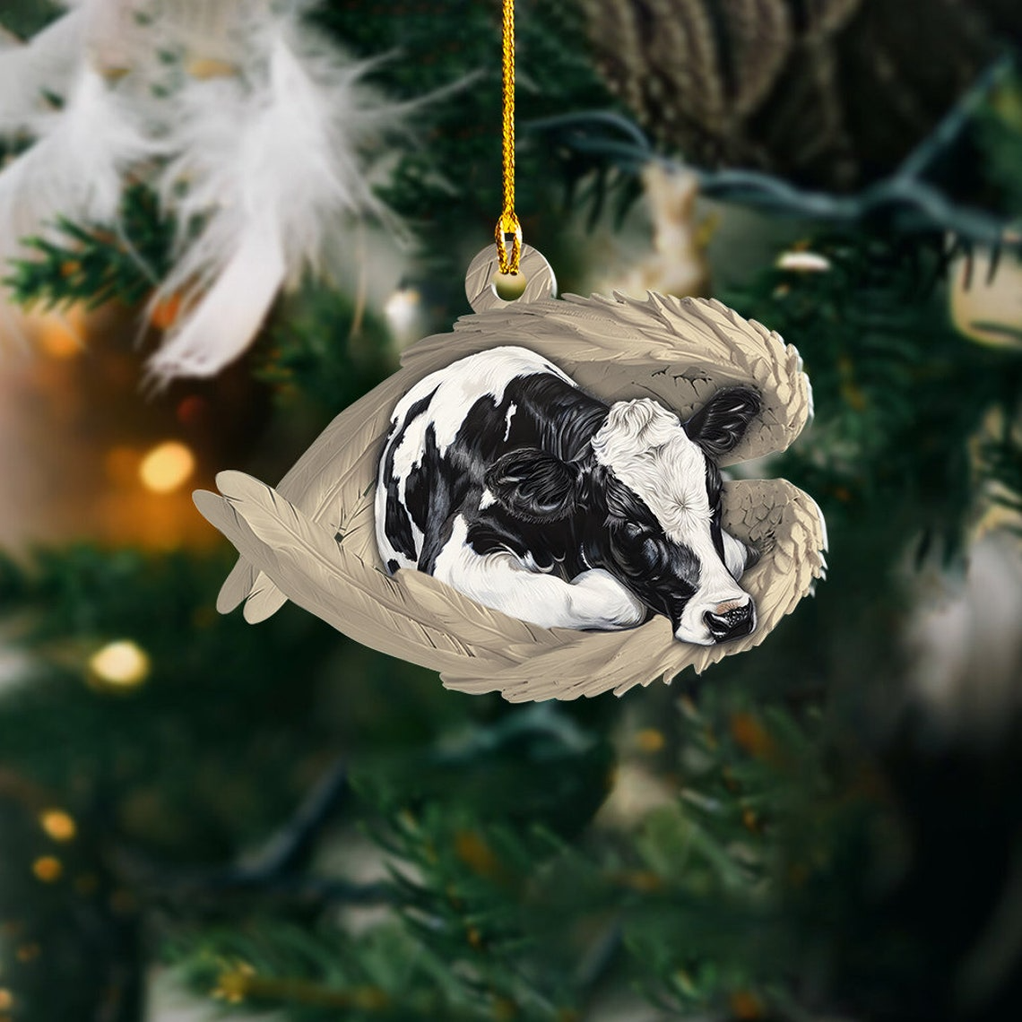 Cow Sleeping Angel Christmas Ornament Gift, Cow Angel Wings Ornament Christmas Decor