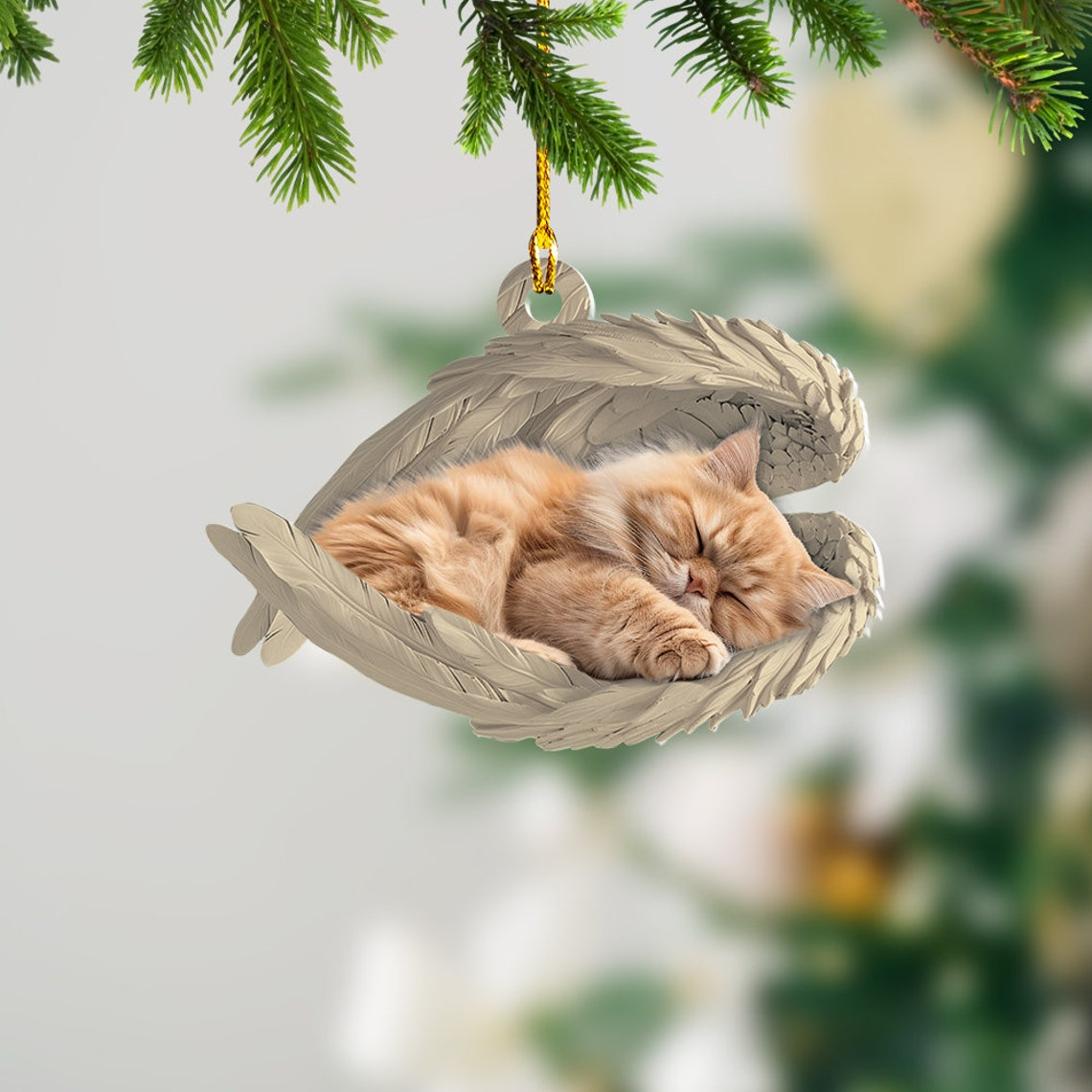 Persian Cat Sleeping Angel Hanging Ornament, Persian Cat Angel Wings Ornament Christmas Decor