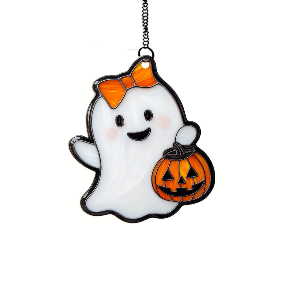 Cute Ghost Laugh with Lantern Halloween Suncatcher, Ghost Hanging Ornament Home Decor