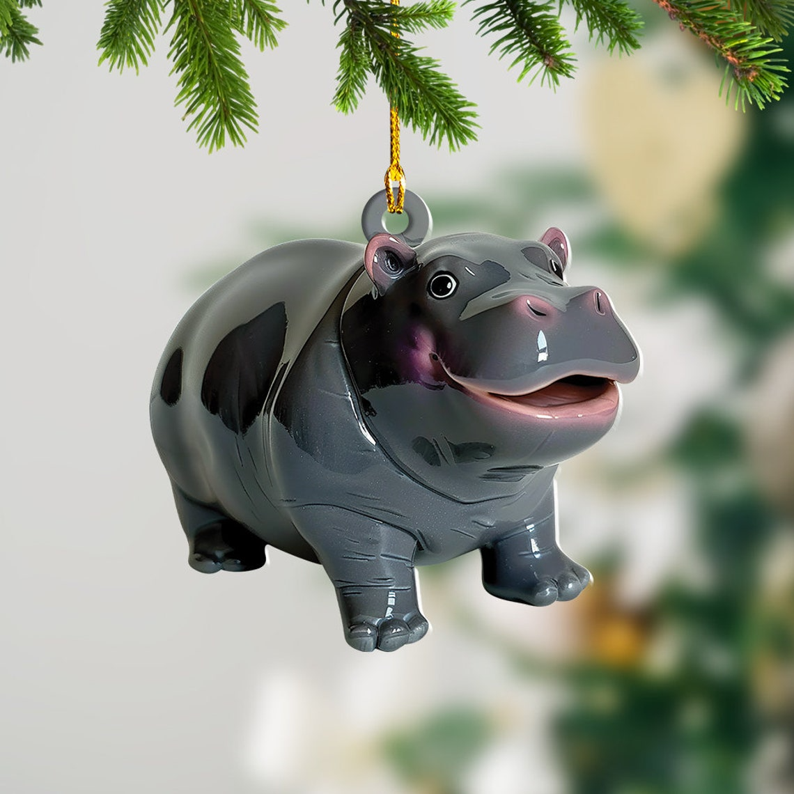 Unique Baby Hippo Christmas Ornament Gift, Hippo Car Hanging Christmas Ornament Decor