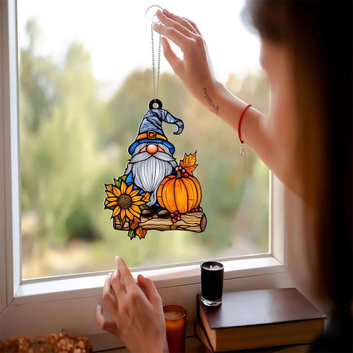 Gnome Suncatcher, Gnome Autumn Thanksgiving Suncatcher Decor