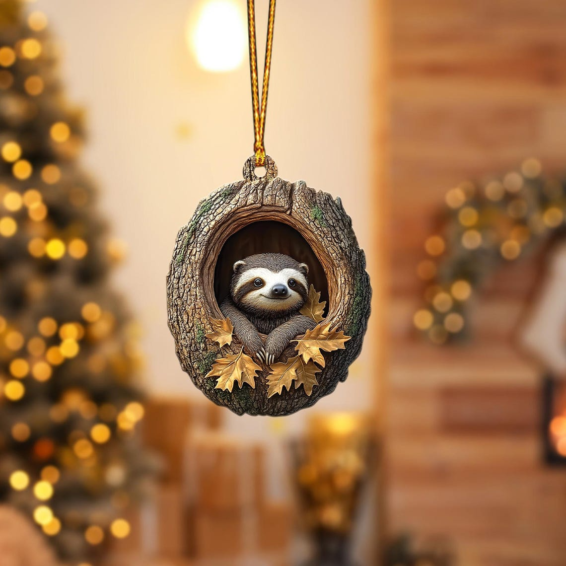 Christmas Sloth Hanging Ornament , Christmas Ornament Sloth Rearview Mirror Car Decor Gift