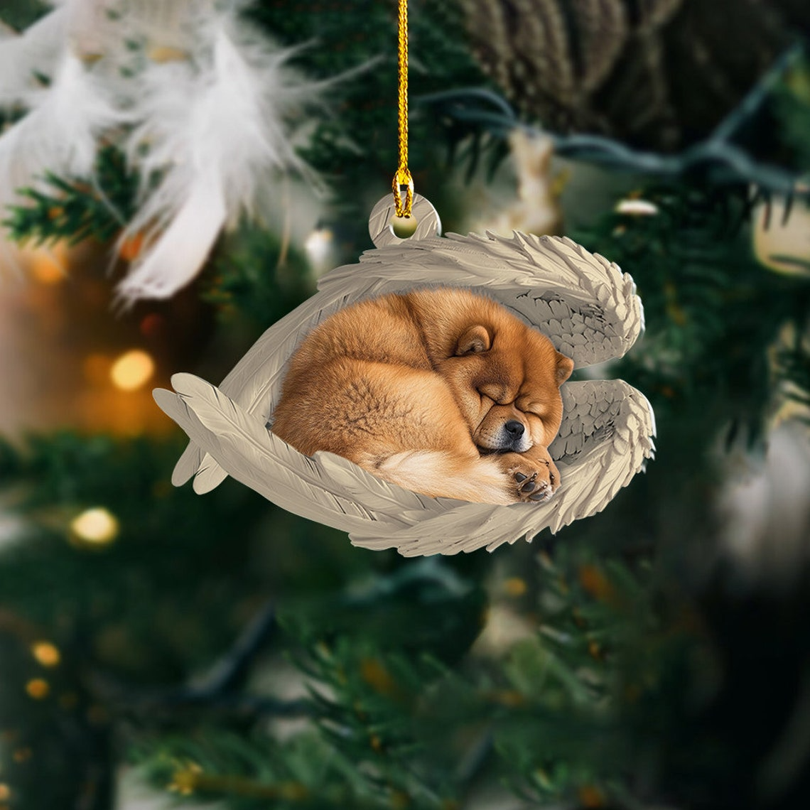 Chow Chow Dog Sleeping Angel Wings Ornament, Cute Dog Hanging Christmas Ornament Decor