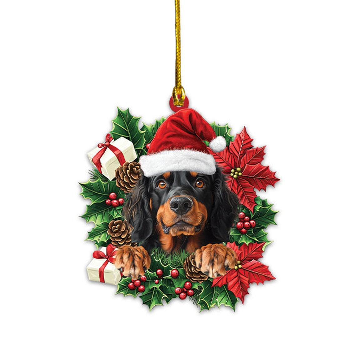 Gordon Setter Dog Christmas Wreath Ornament, Gordon Setter Dog Christmas Ornament