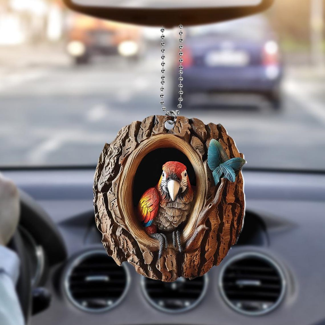 Cute Parrot Christmas Ornament, Parrot Rearview Mirror Car Ornament Decor