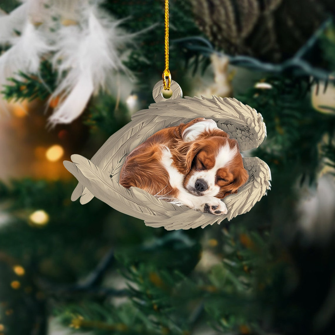 Cavalier King Charles Spaniel Dog Sleeping Angel Ornament Christmas, Cavaliers Spaniel Dog Car Ornament