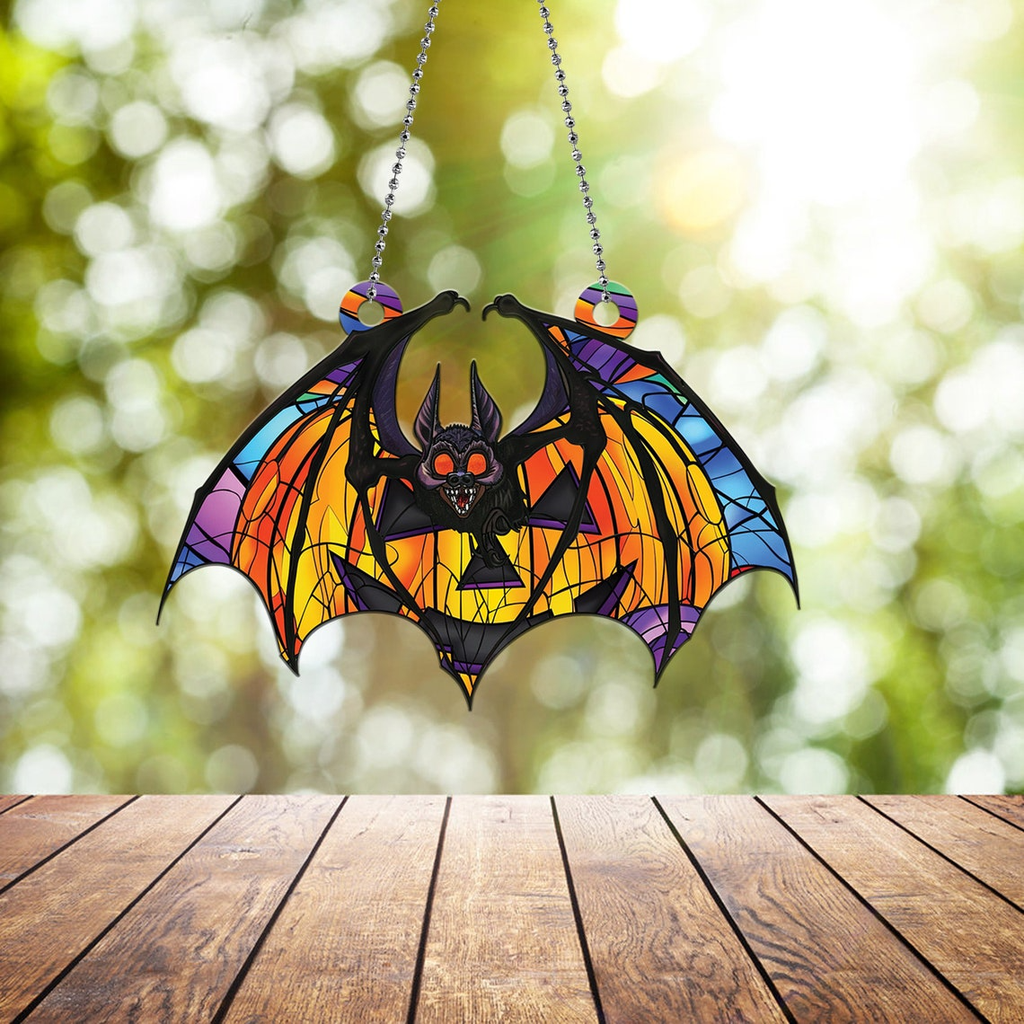 Bat Pumpkin Halloween Hanging Suncatcher Ornament, Halloween Bat Pumpkin Ornament Gift