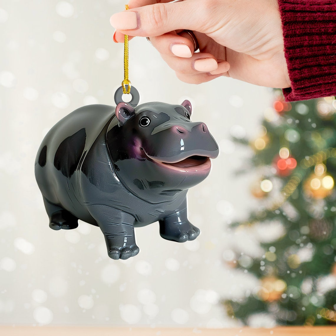 Unique Baby Hippo Christmas Ornament Gift, Hippo Car Hanging Christmas Ornament Decor