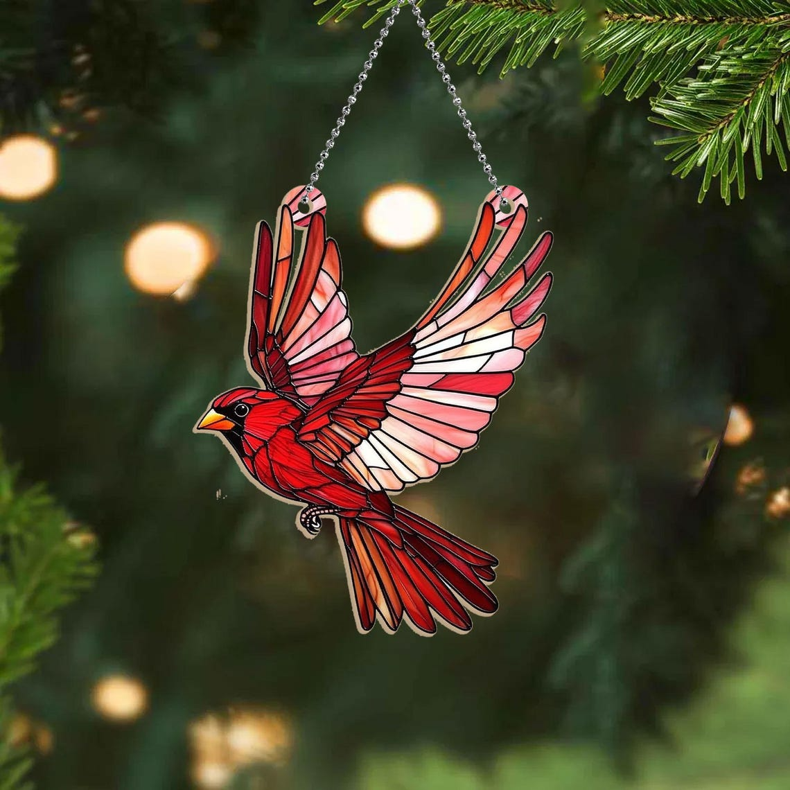 Red Cardinal Flying Suncatcher Ornament, Cardinal Window Ornament Suncatcher Home Decor